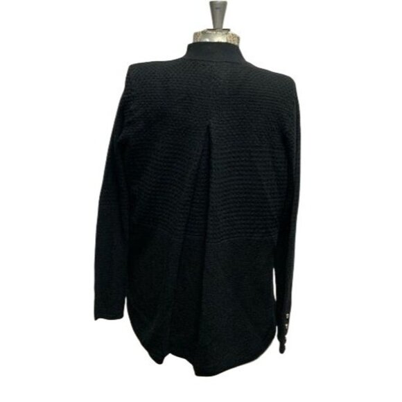 Charter Club Black Open Front Textured Knit Cardigan Sweater PM With Button Cuff - Picture 2 of 3